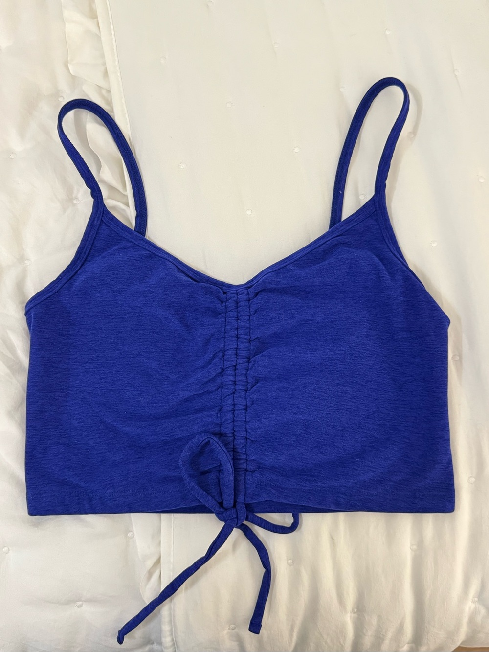 Beyond YogaSapphire Blue Purple Ruched Tie-Front Crop Tank
